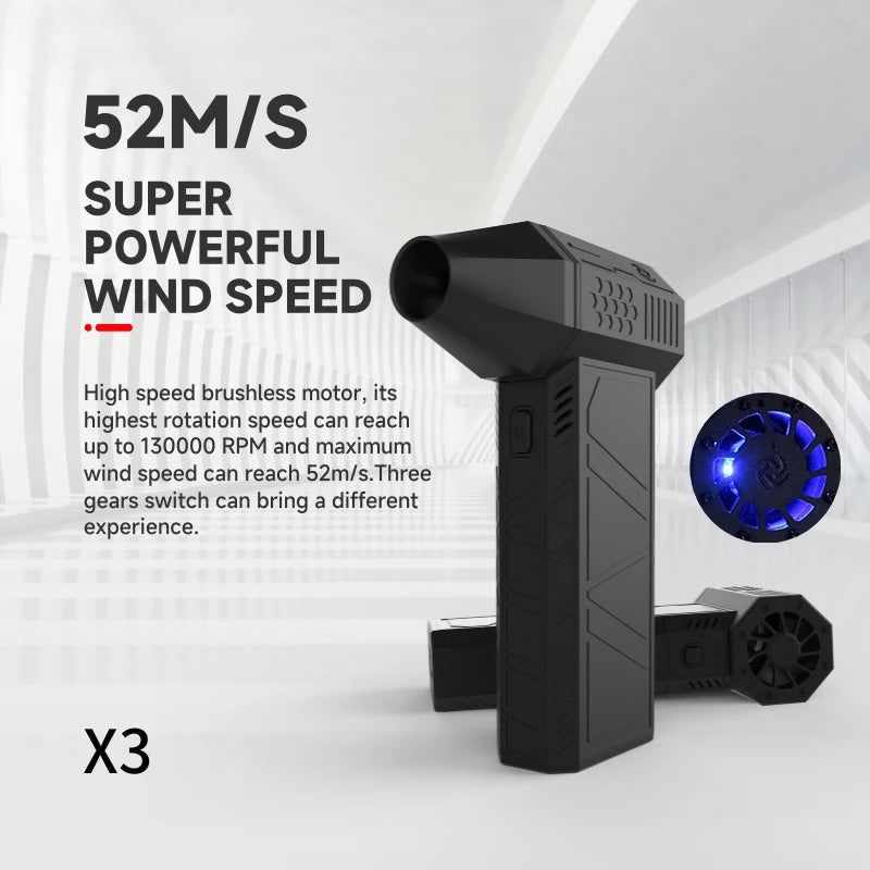 3Nd Generation X3 Violent Blower Mini Turbo Jet Fan Handheld Brushless Motor 130,000 RPM Wind Speed 52M/S Industrial Duct Fan
